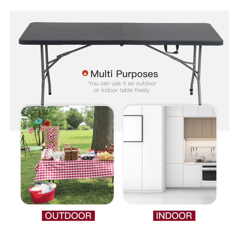 PayLessHere | 6FT Folding Table | Black | Portable Plastic 6 FT,