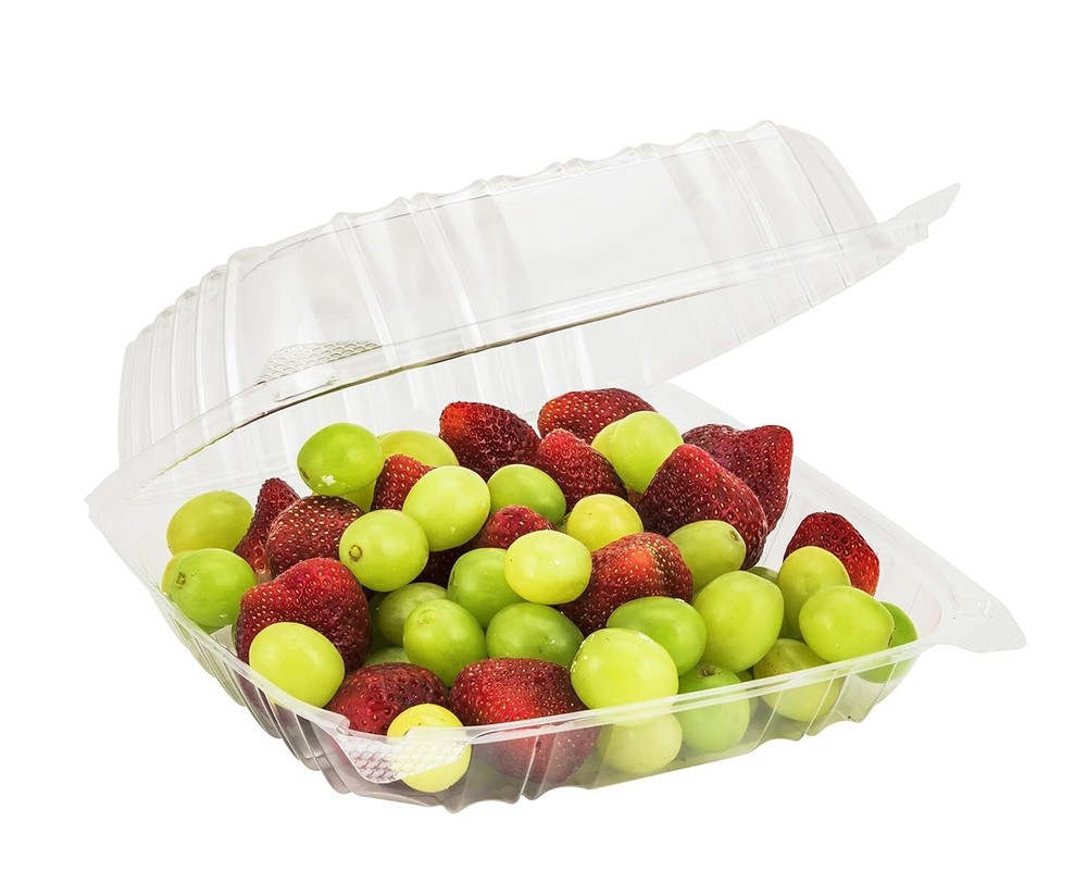 C90PST1-25PCS 8x8x3 Clear Hinged Lid Plastic Container