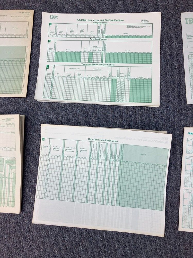20 IBM S/36 AS/400 RPG OTHER Specifications Sheets Paper Pads Cards Coding Forms