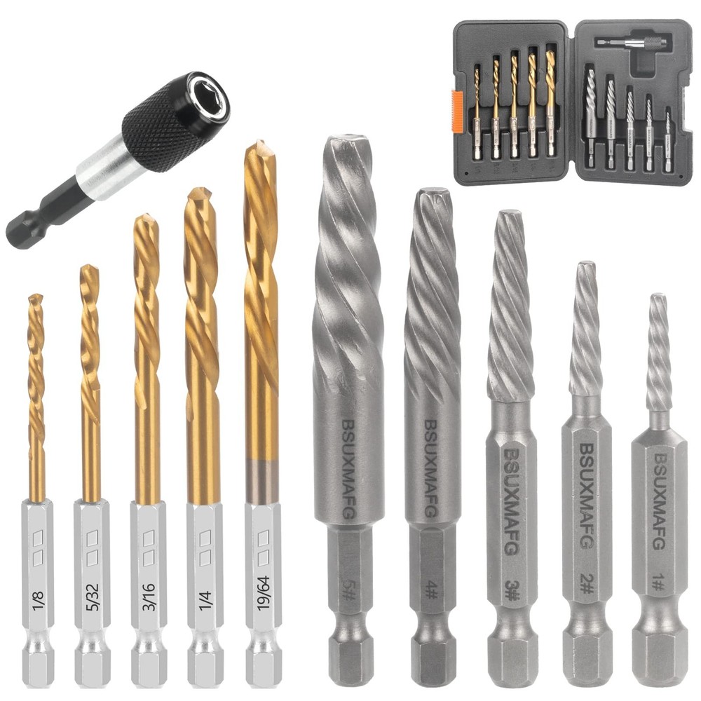 Screw Extractor Set, 11 Pieces Metric Drill Bit Set, Reverse Drill Bit Extrac...