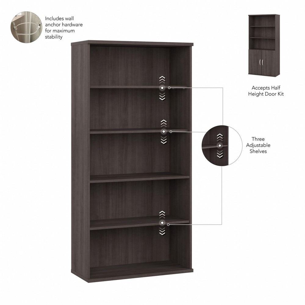 Studio C 5 Shelf Bookcase in Storm Gray - Engineered Wood