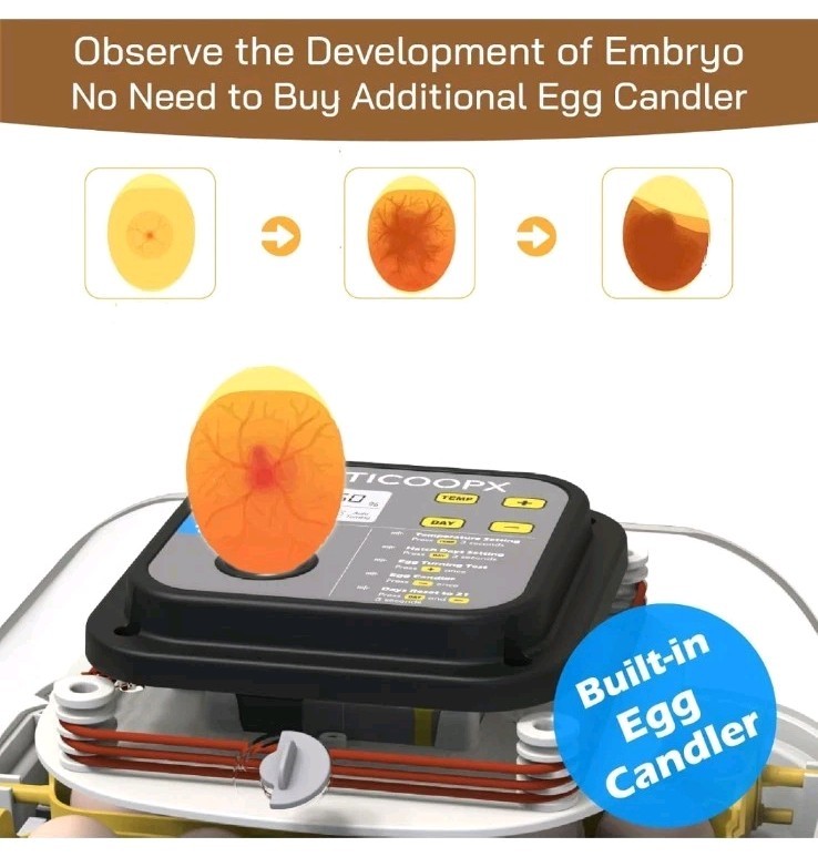 MATICOOPX 20 Egg Incubator w/ Humidity Display Egg Candler Automatic Egg Turner