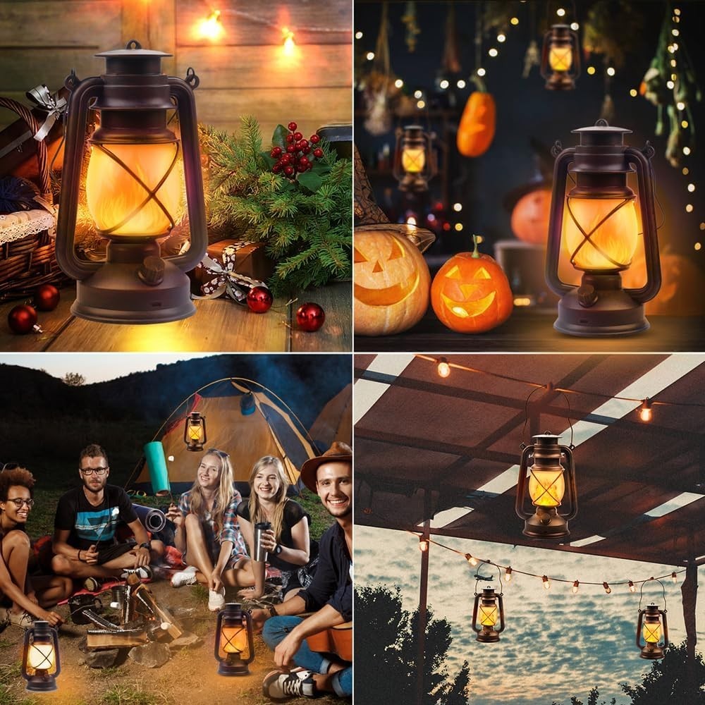 2 Pack LED Rechargeable Camping Lanterns Waterproof Flickering Flame Remote