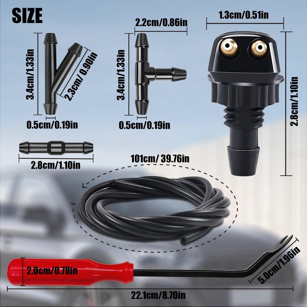 2 Pack Front Windshield Washer Nozzles Kit, Including Adapters and Hoses