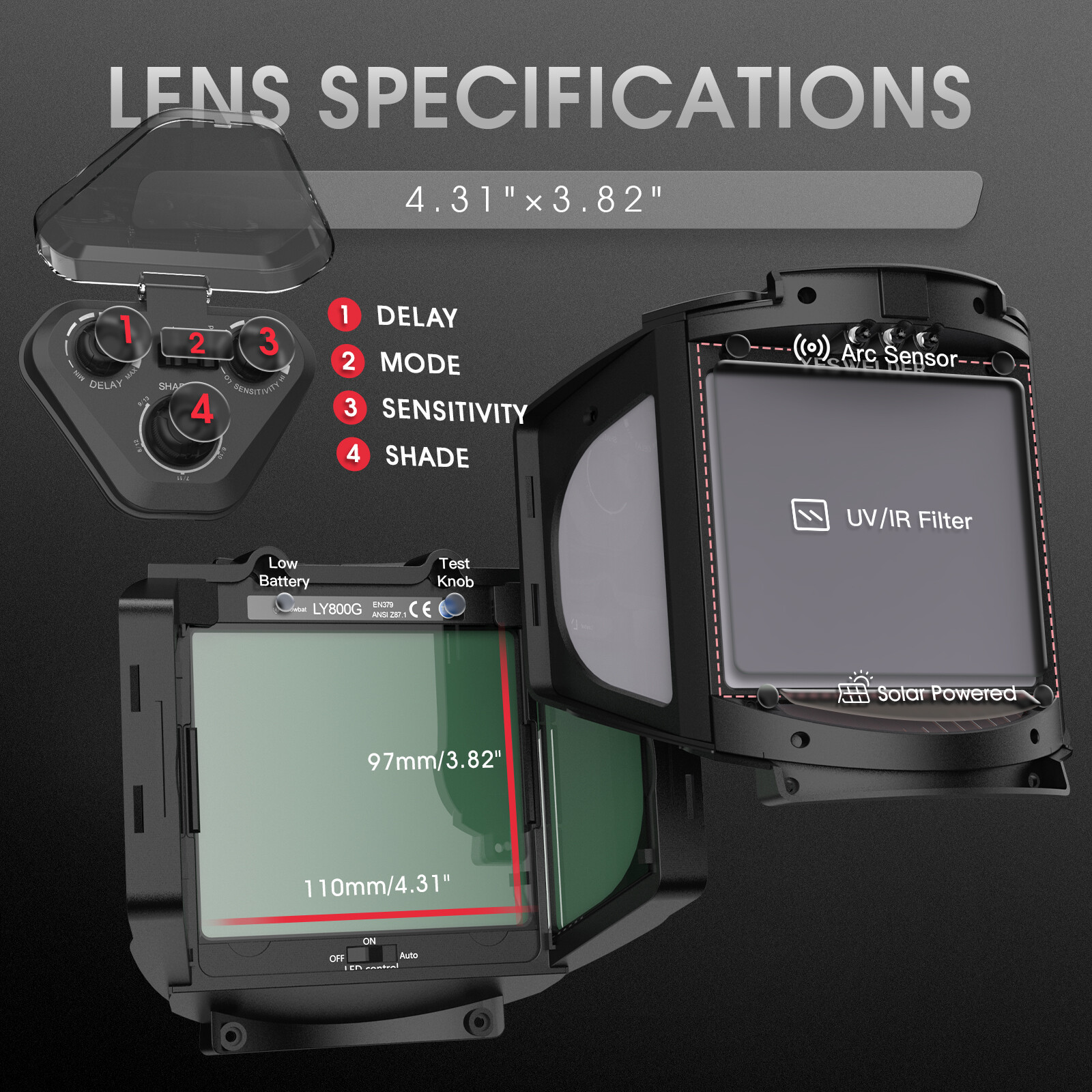 Large View True Color Auto Darkening Welding Helmet, Panoramic View Welder Mask