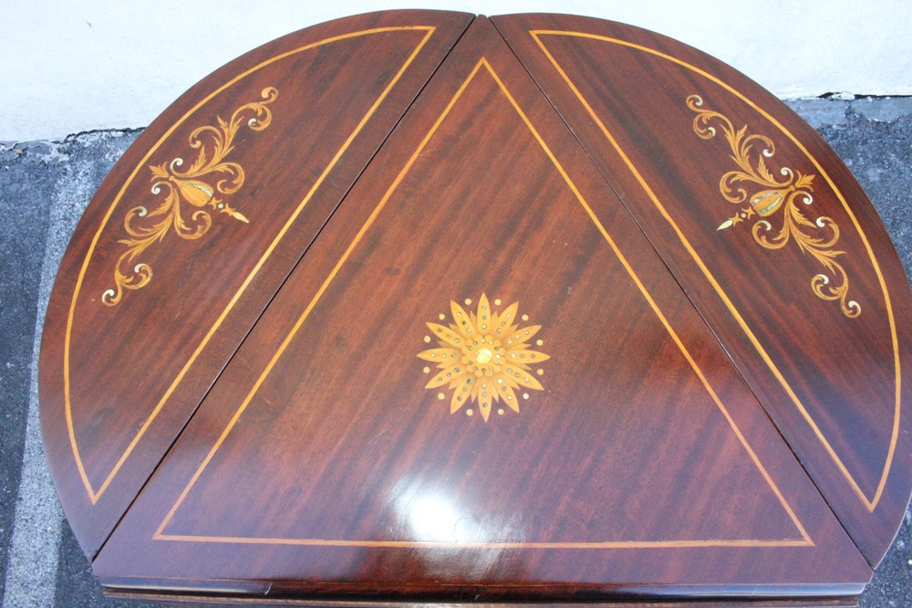 Spectacular Inlaid Triangular Drop Leaf Side End Accent Occasional Table