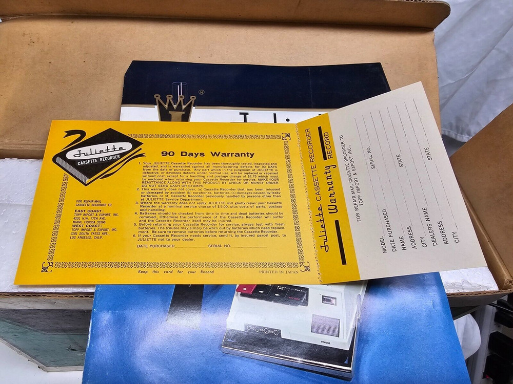 NIB -Juliette, Solid State 9, Portable Cassette Recorder, Model CTP-2001 -NEW