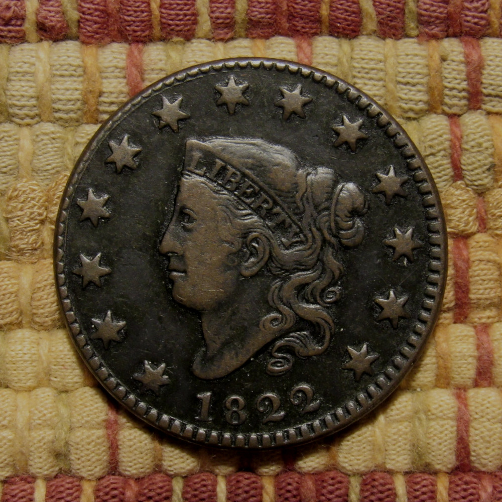1822 CORONET LARGE CENT, N-11, VF ~ CHOICE ORIGINAL EXAMPLE WITH BOLD FEATURES