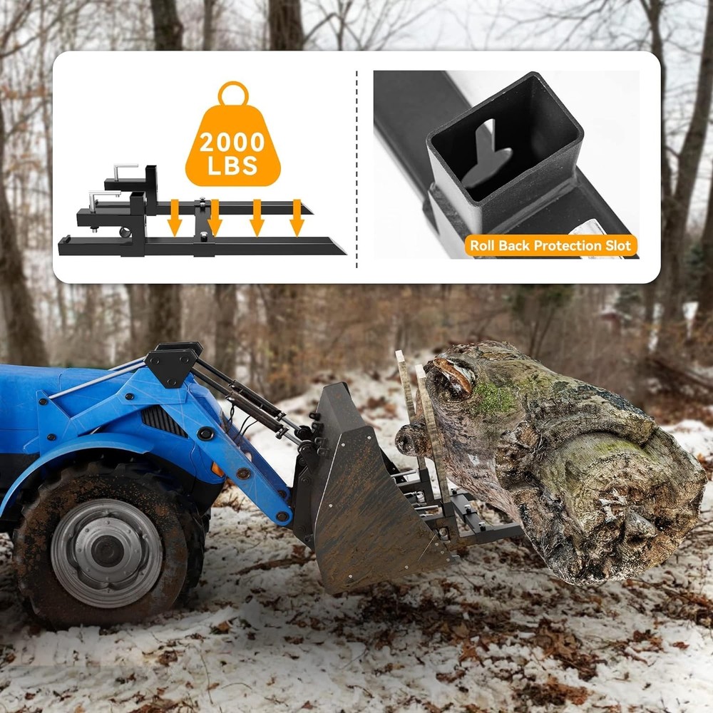 2000 lbs Clamp-On Tractor Forks with Adjustable Bar for Heavy Loads