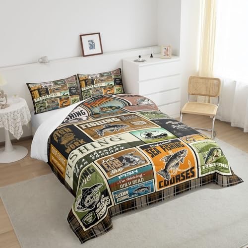 Fish Comforter Vintage Fish Stamp Pattern Comforter Set for King Multi 111505