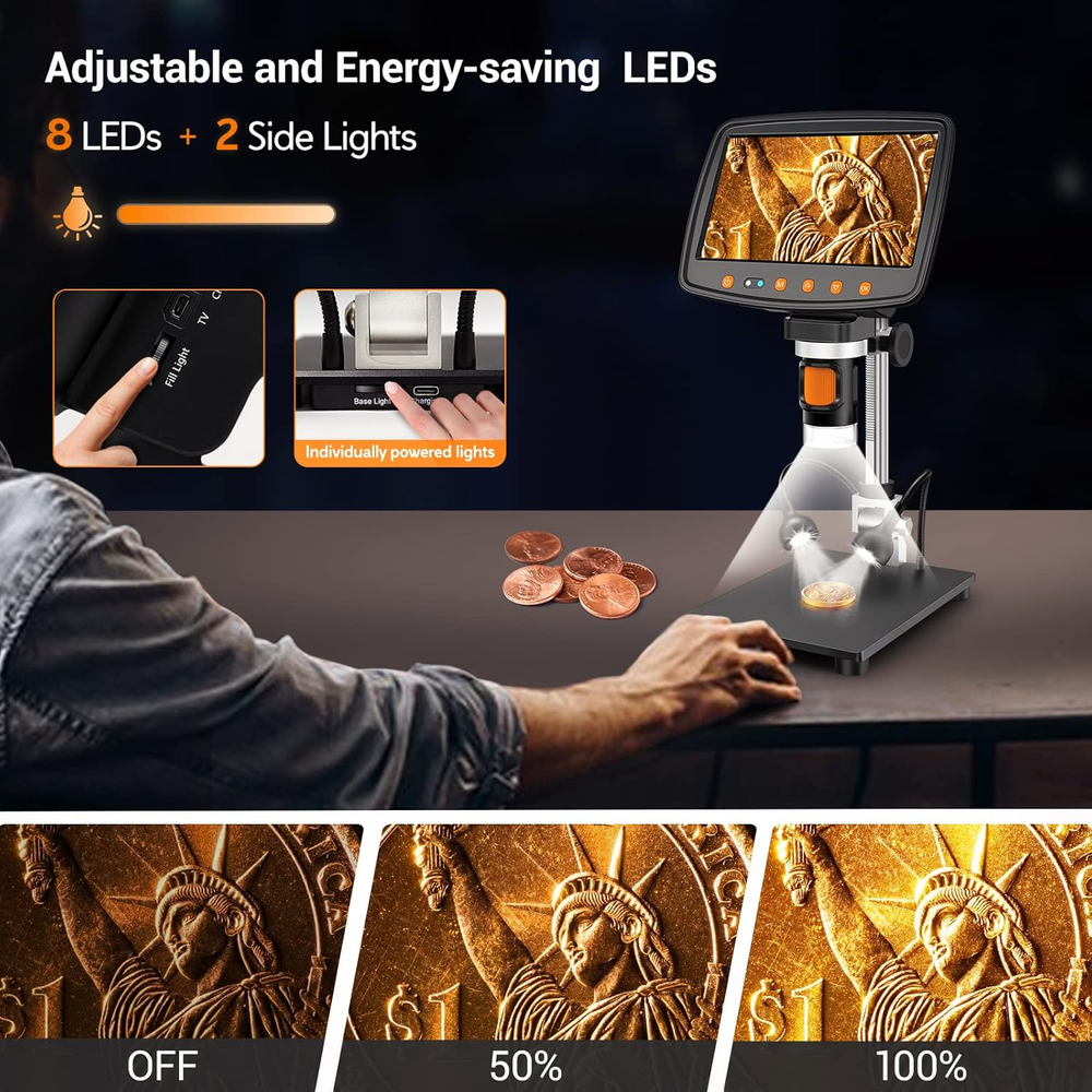 1500X Magnification Soldering Microscope with HDMI, 7" LCD Digital Microscope