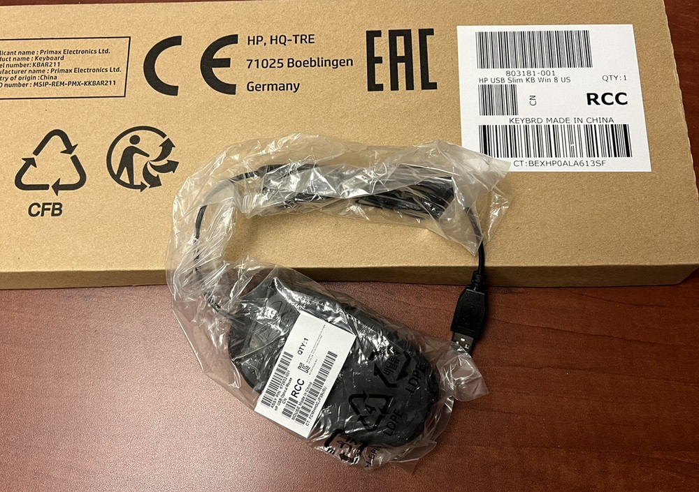 HP USB Wired Slim Keyboard and Mouse Bundle Black - New