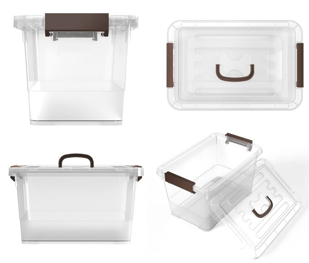 6-Pack Clear 7 Quart Storage Latch Box/Bins, Plastic Stackable Latching Box w...