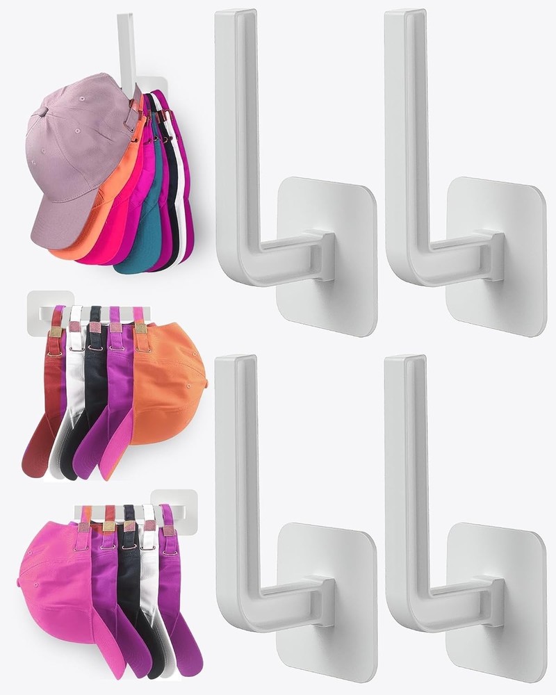 Hat Rack for Hat Storage 4-Pack, Multi-Purpose Hat Organizer, Strong Adhesive...