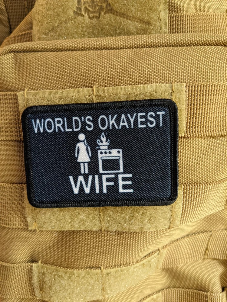 World's okayest wife meme patch 2"x3" hook & loop backing