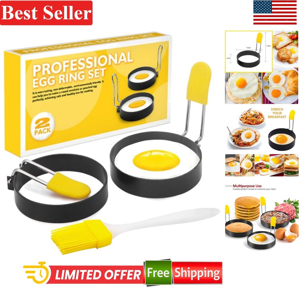 Effortless Breakfast Maker: 2 Pack Non-Stick Egg Rings with Silicone Cover