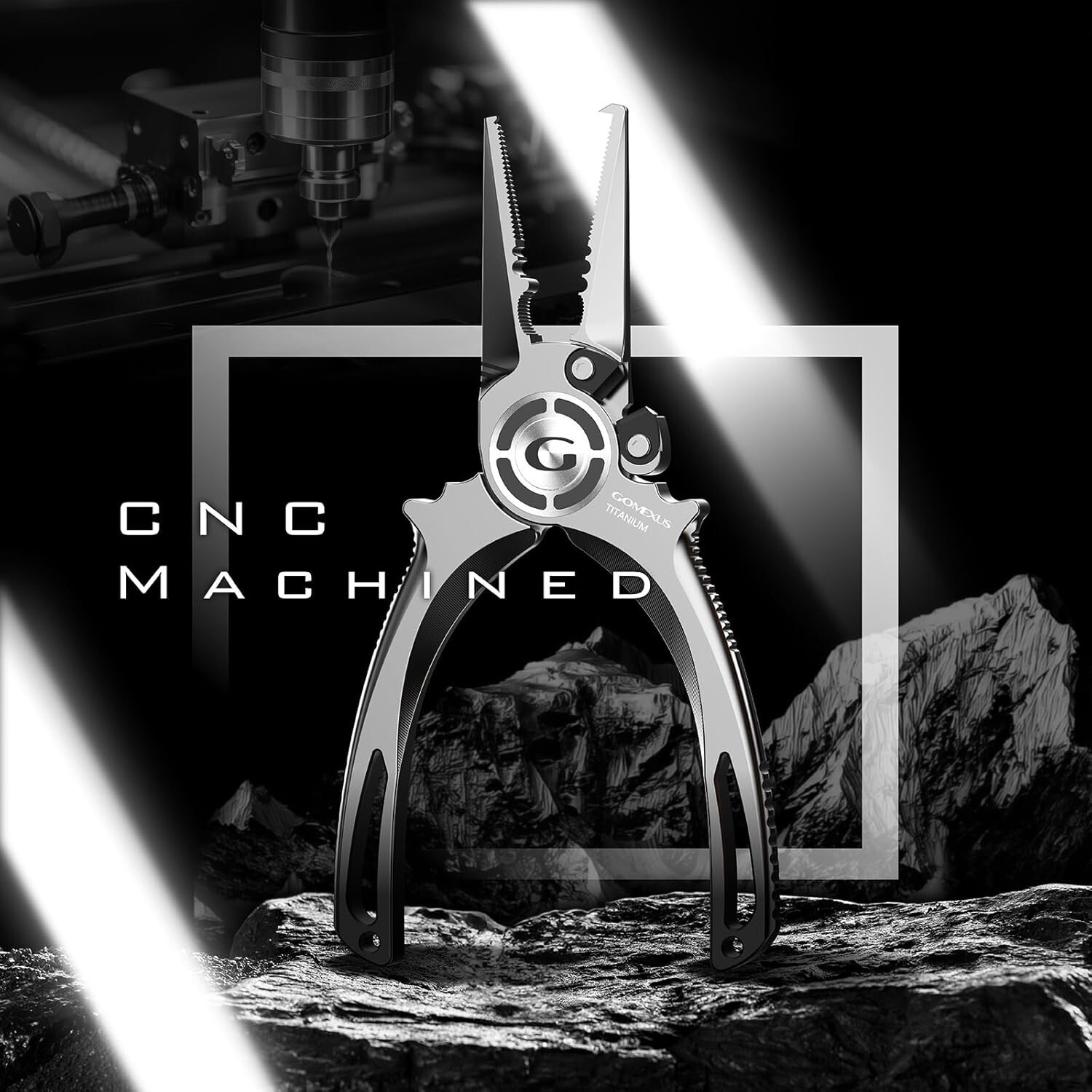 Gomexus Never Rust Titanium Fishing Plier 7'' Leather Sheath lanyard Split Ring