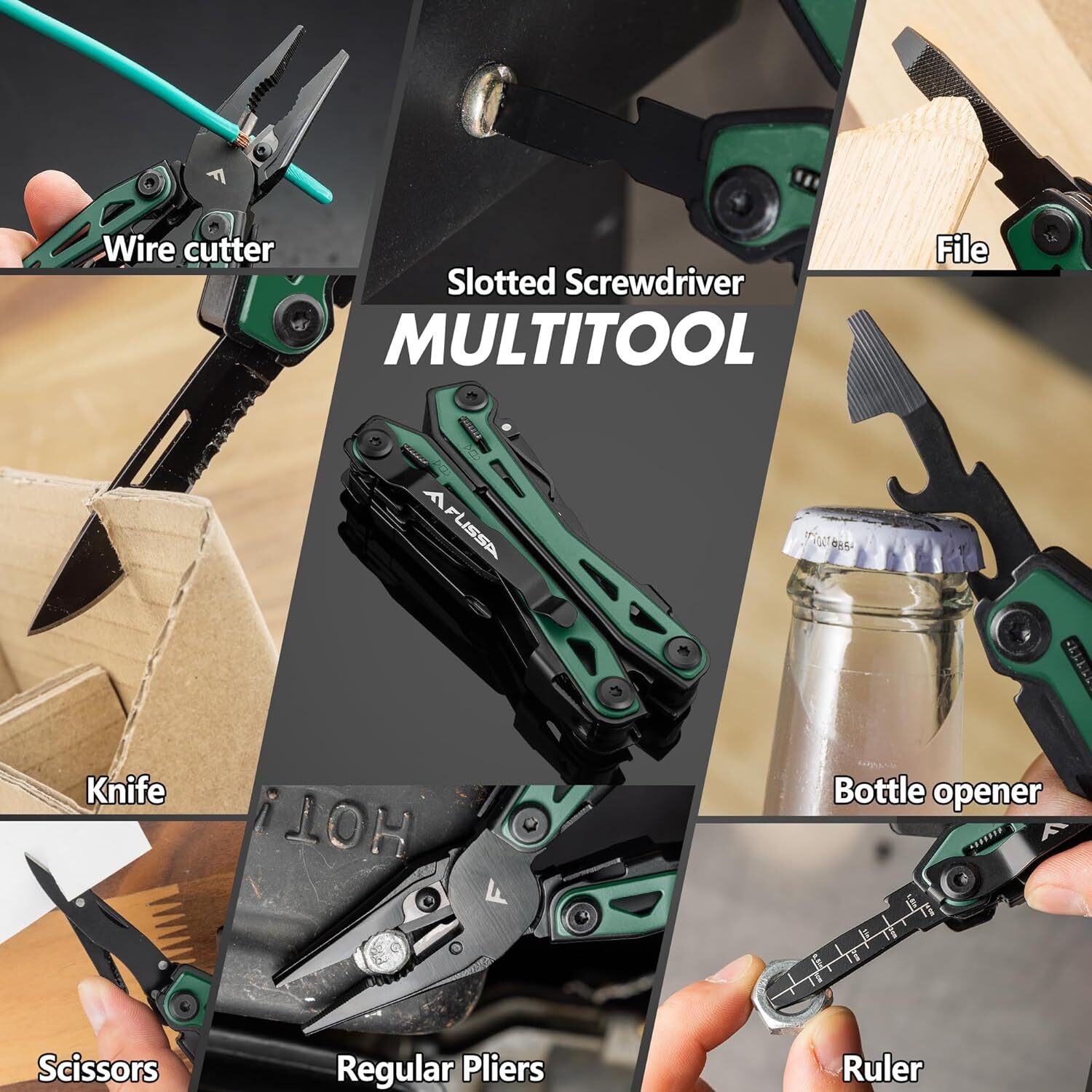 FLISSA 16-in-1 Multi Tool Pliers Stainless Steel EDC Multitool with Pocket Knife