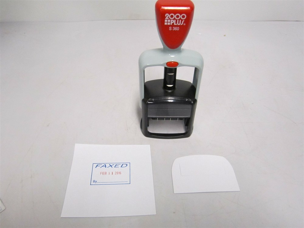 2000PLUS 038863 RED/BLUE FAXED Self-Inking Message Date Stamp Front Size 14
