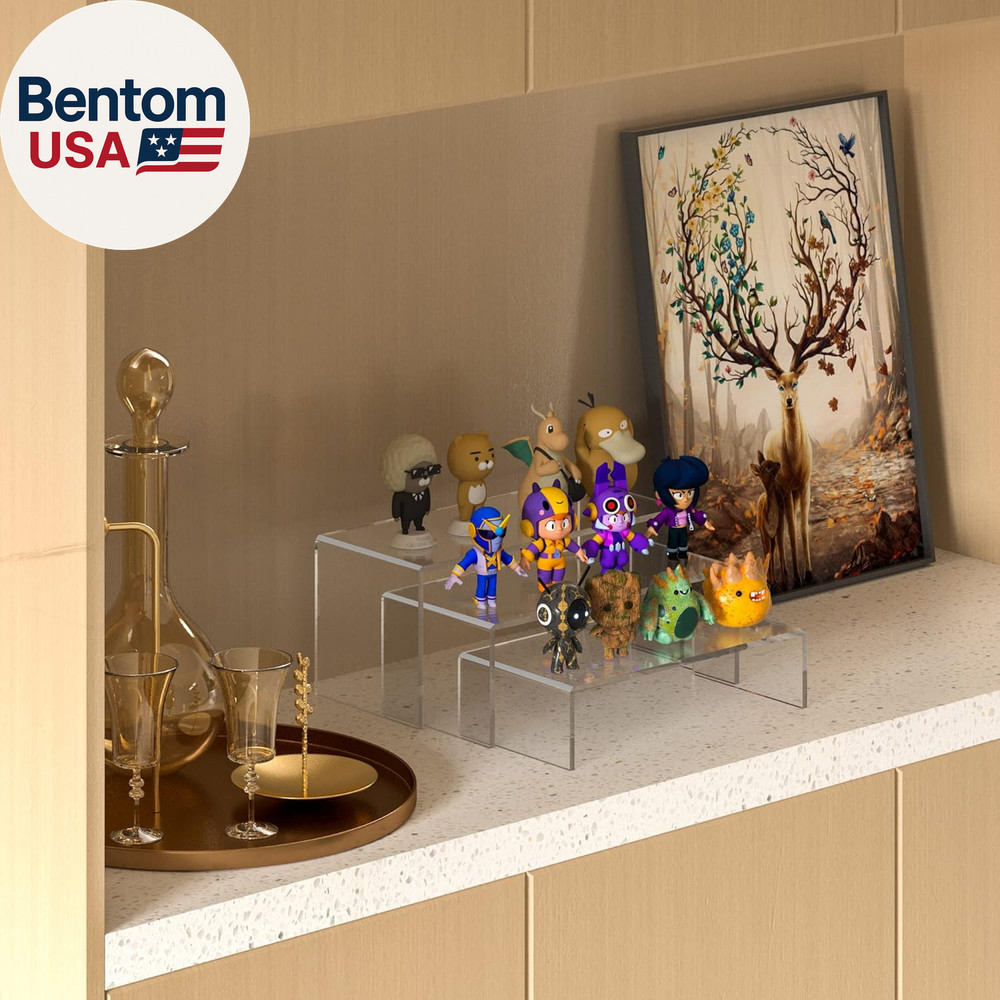 Clear Riser Shelf 3Pcs, Desktop Rectangular Acrylic Display Shelves Organizer, A