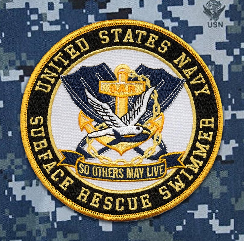 US Navy Surface Rescue Swimmer Embroidered Patch - 4 1/2" Diameter with Wax Back