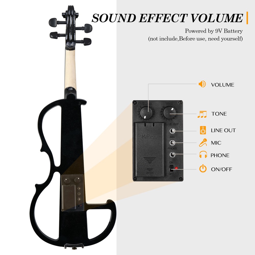 4/4 Full Size Bunnel Edge Electric Silent Violin with String Case Bow Rosin