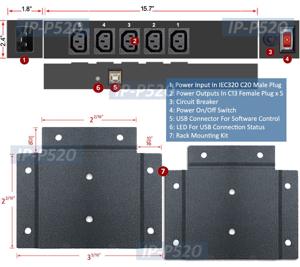 PC-Controlled Power Switch 5 Receptacles Easy USB Software Control Power On/Off
