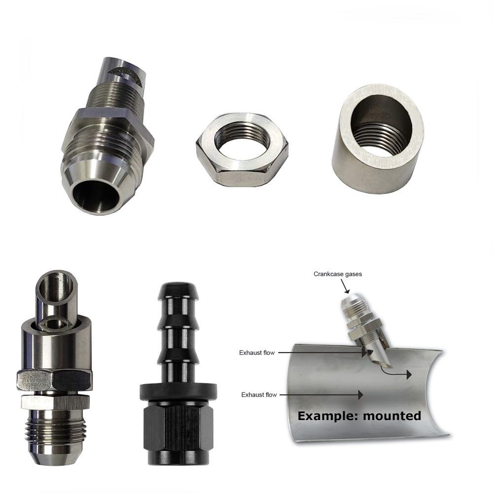 Universal SS Exhaust  Vacuum Scavenger Crank Case Vent CCV Kit Catch Can Vent