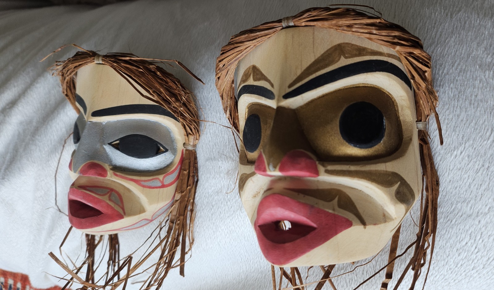 Northwest native American hand carved PAIR of Masks by Betty Joe, Indigenous art