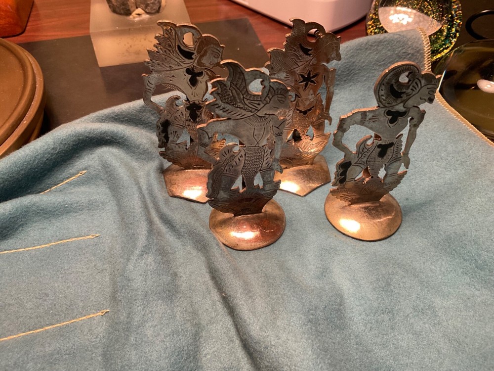Vintage Asian Silverplate Figural Place Card Holders Set of 4