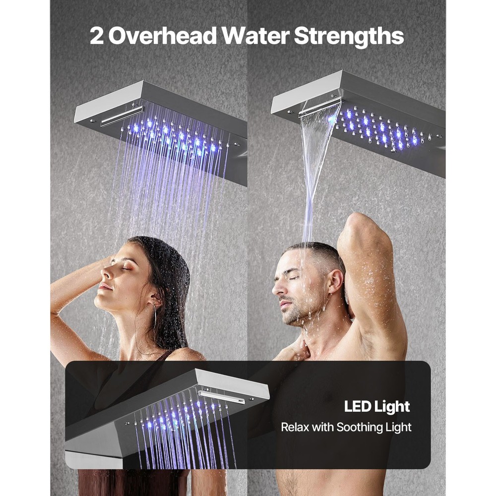 Shower Panel Tower System Stainless Steel Column Rainfall Waterfall Head 5 Modes