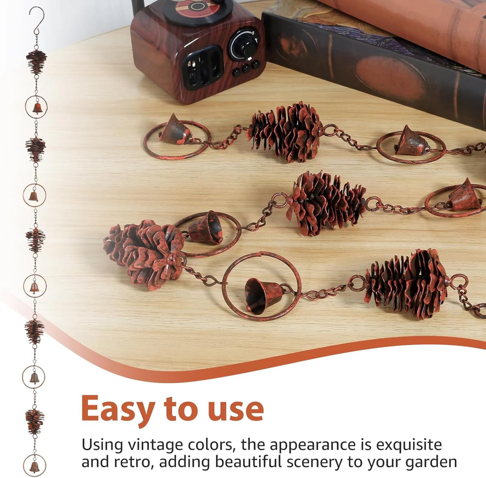 Rain Chain 3.6ft Antique Bronze Pinecone & Bell Rain Chain Gutter Eaves Drainage