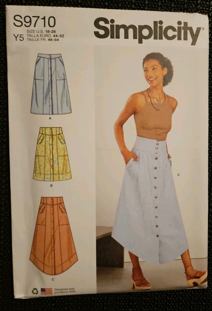Simplicity S9710 Misses' Skirts  3 Lengths Button Front Panels (18-26) Pattern