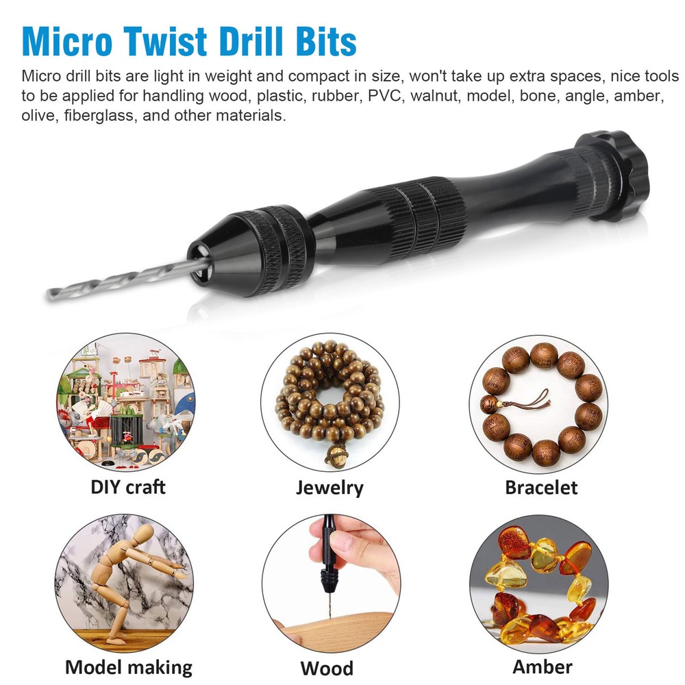 59Pcs Precision Pin Vise Mini Micro Hand Twist Drill Bits Set Rotary Tools Kit