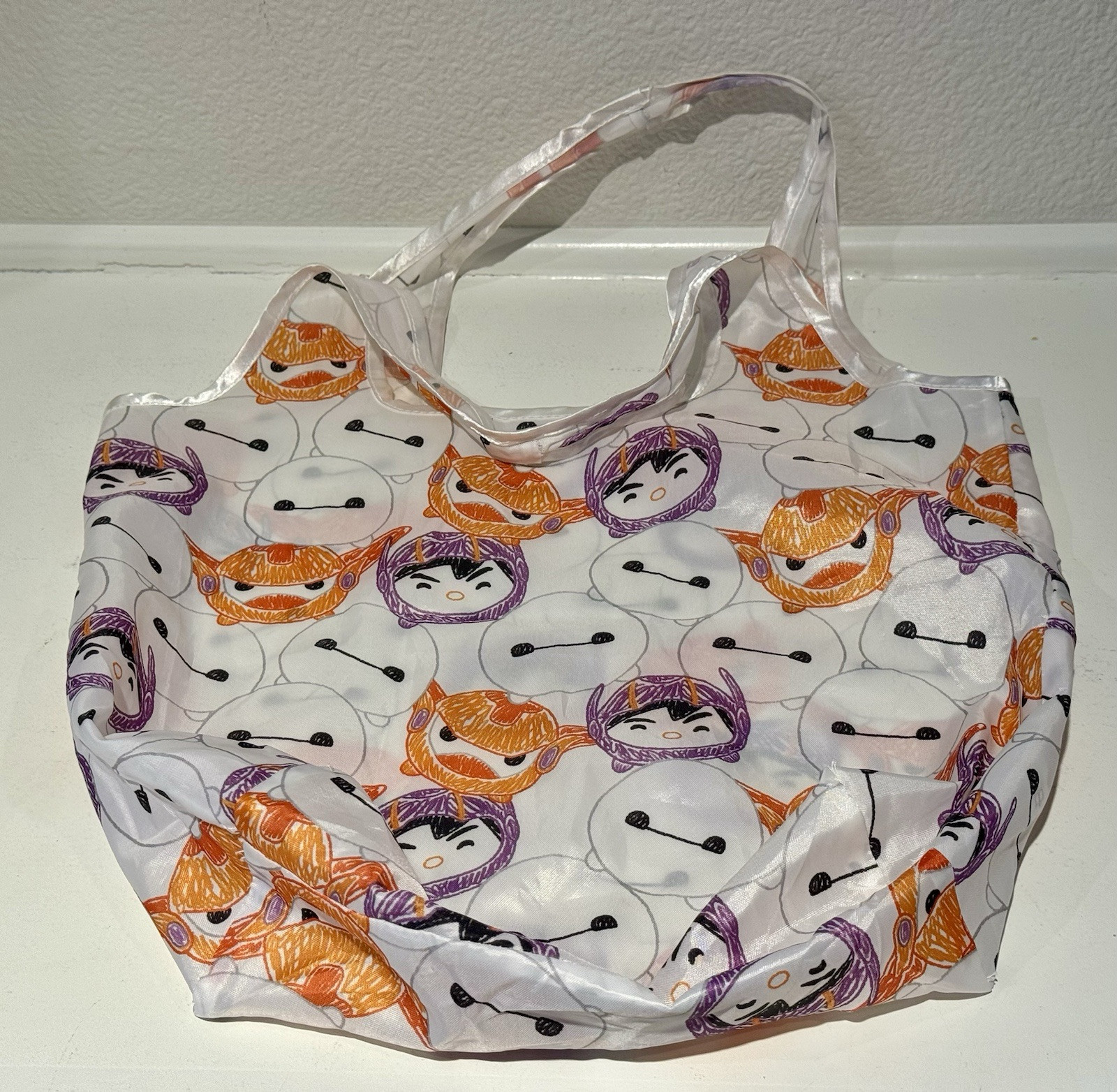 Disney Tsum Tsum Baymax Hiro Big Hero 6 Nylon Tote Bag Reusable All Over Print