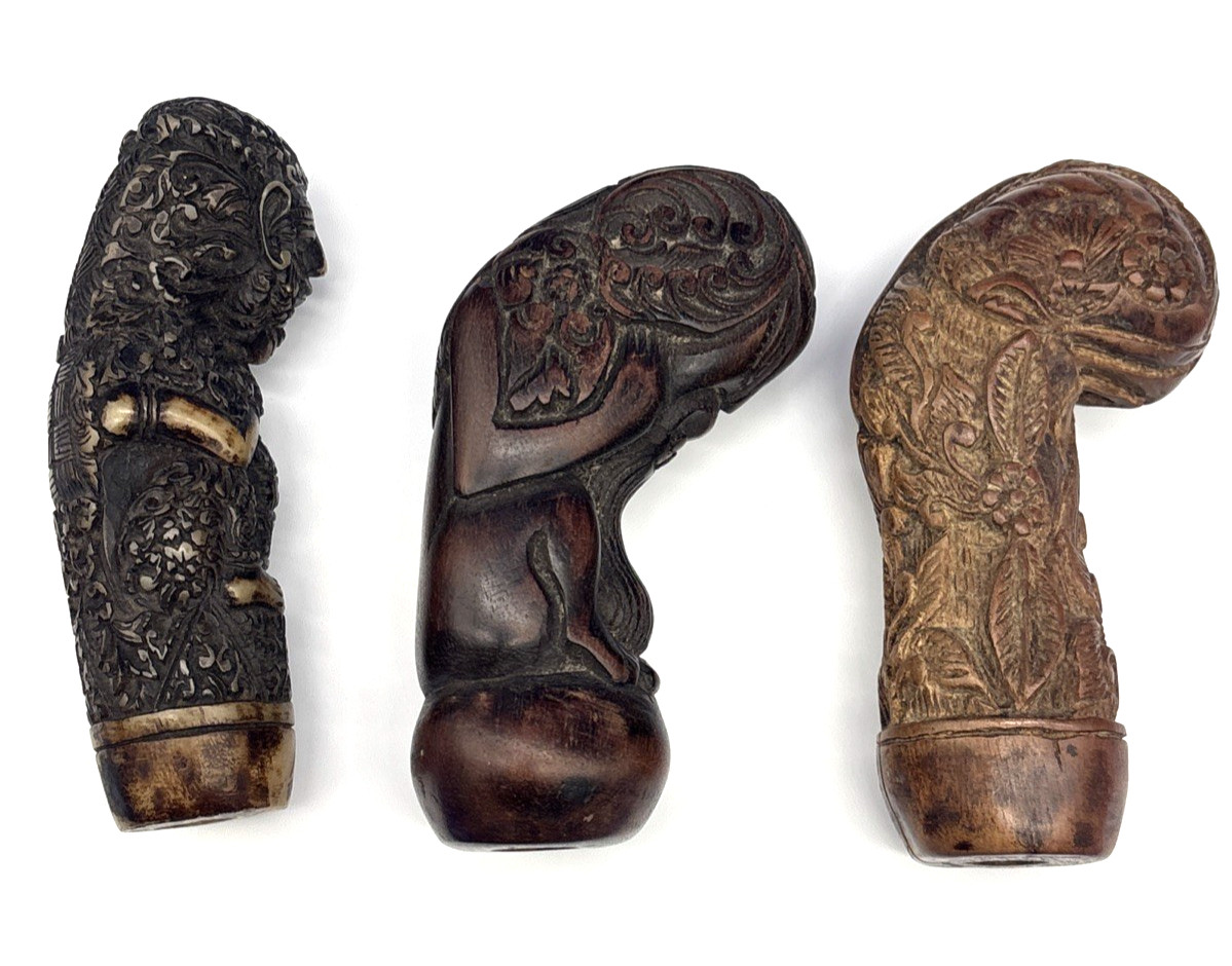 Antique Indonesian Keris/Kris Handles, Varying Age/Material Set Three (3)