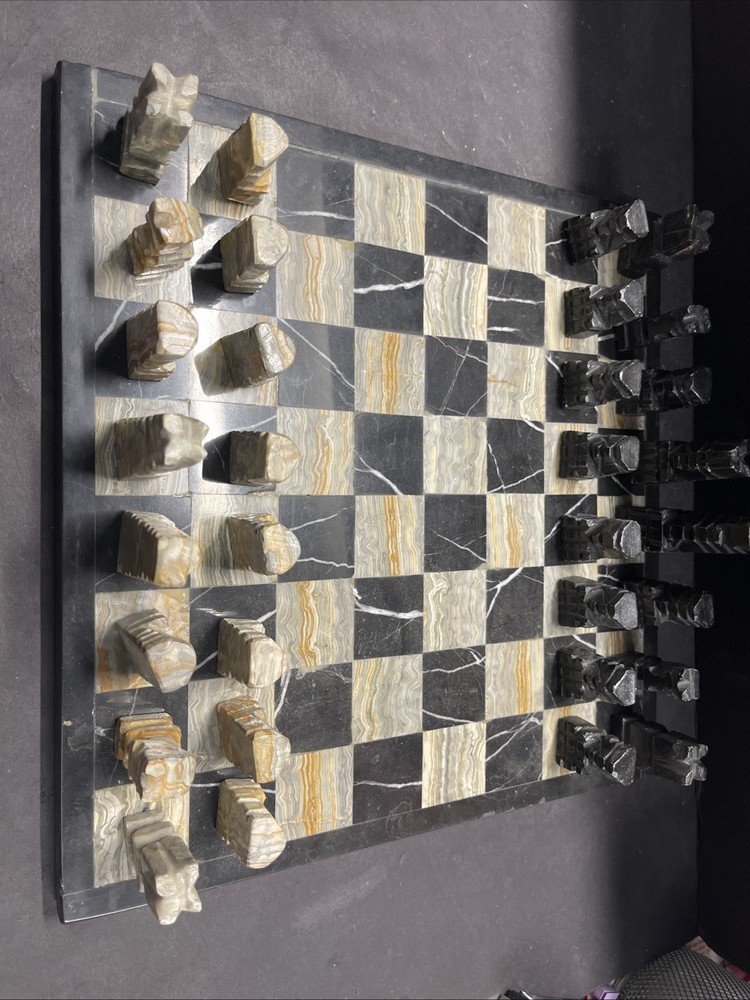 Aztec hand carved stone/marble chess set