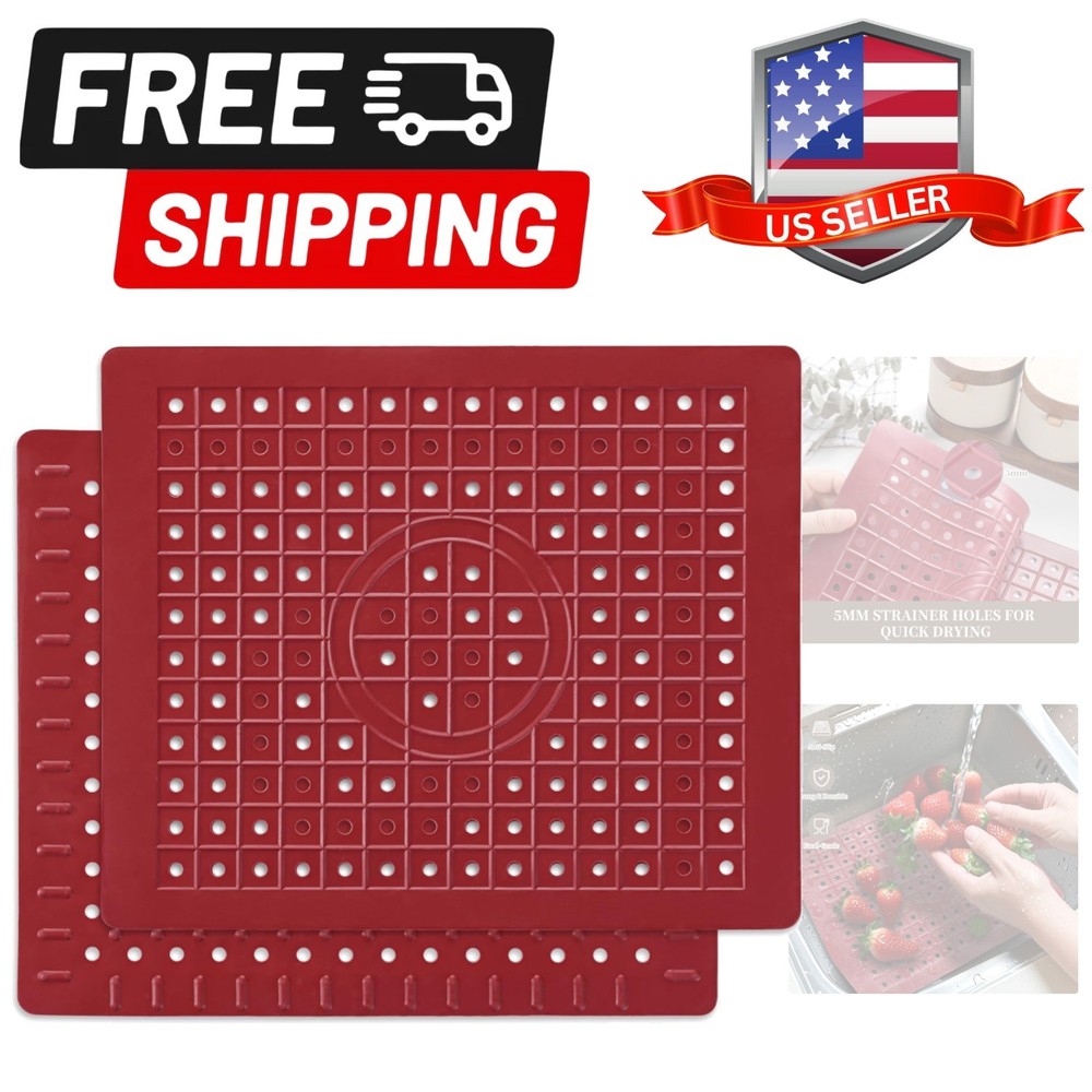 Kitchen Sink Mat, 12" x 10" Rectangular Sink Protector Pad, Fast-Draining Gri...