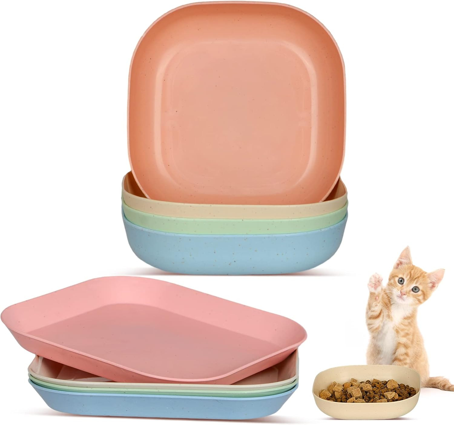 8 Pieces Cat Food Bowl Set, 6 inch Wide Shallow Cat Bowl for Relief Whisker Fati