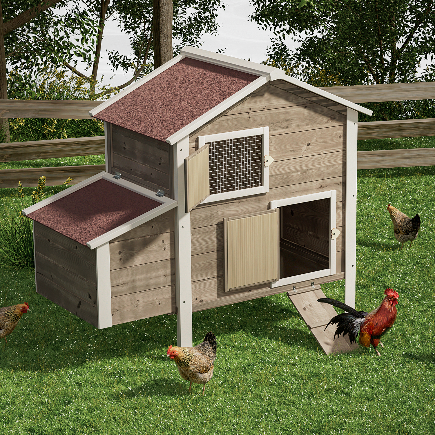 46"Wooden Chicken Coop Cage Hen Rabbit Hutch 2-Tier Poultry Habitat Animal House