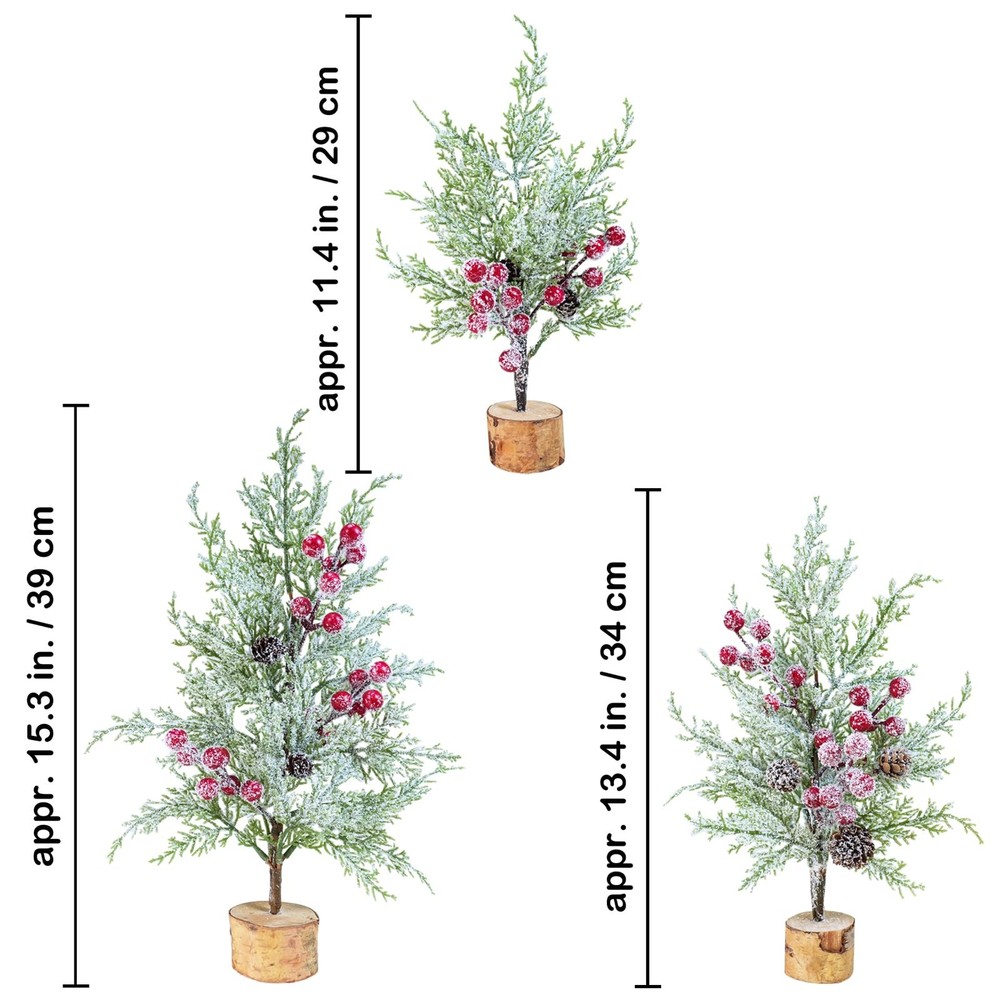 Winlyn 3 Pack Artificial Mini Tabletop Christmas Trees Small Snowy Green