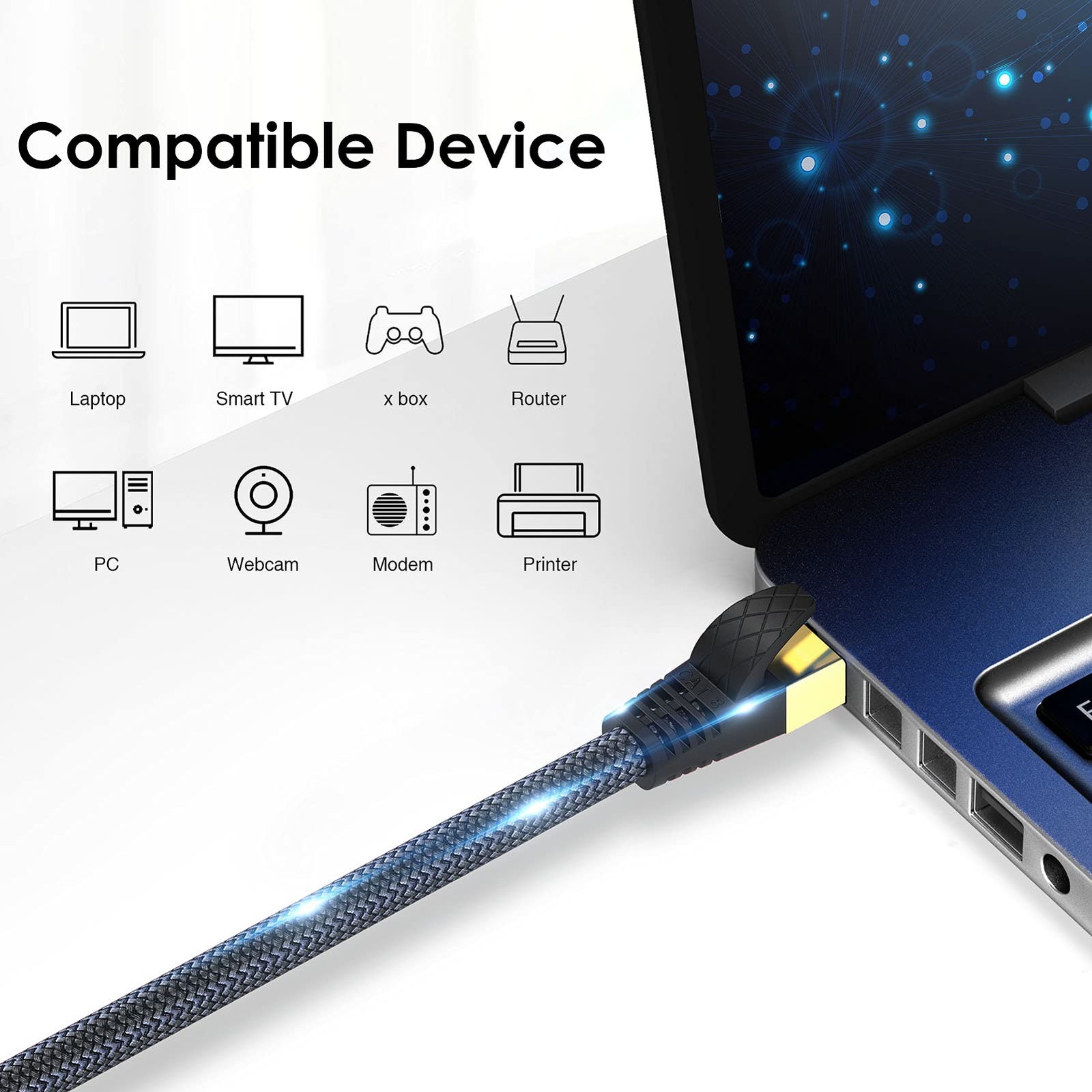 Cat 8 Ethernet Cable - 6 ft, High Speed Gaming & Gigabit Ethernet, Heavy Duty ..