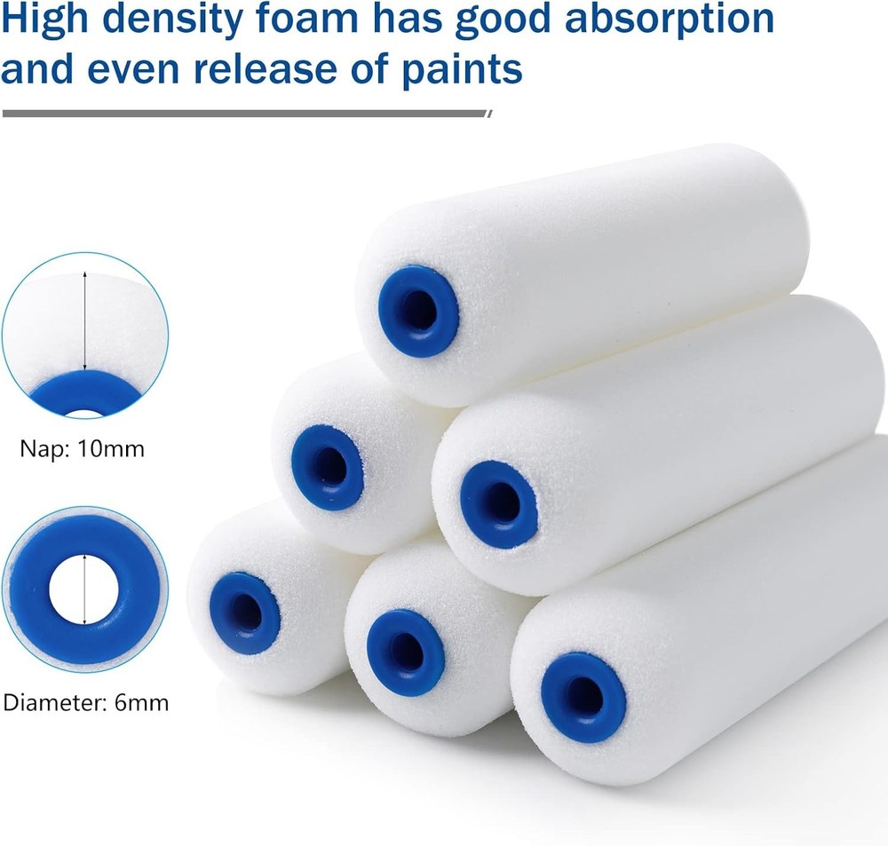 Foam Paint Rollers, 10 Pack 4 Inch Paint Rollers, Mini Paint Roller, High Absorp