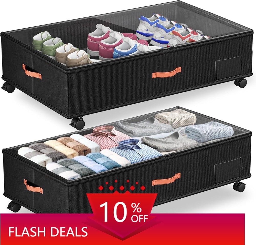NEW.2-Piece Clear Lid Under-Bed Storage Box Set, Black