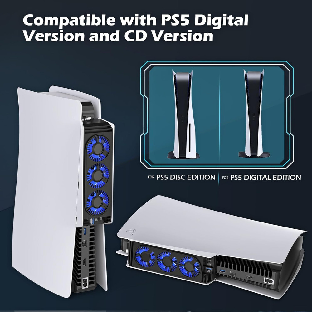 PS5 Cooling Fan with LED Light, Quiet Efficient Gaming Accessory
