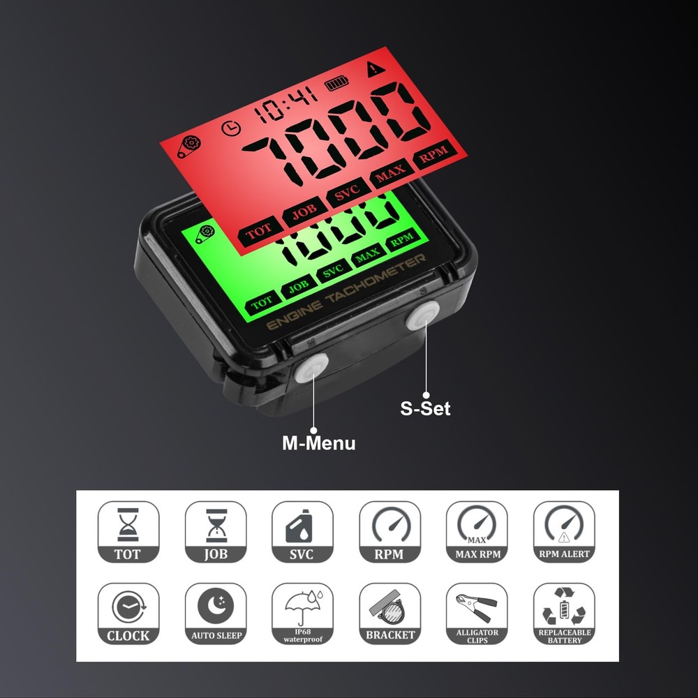 Digital Chainsaw Tachometer Motorcycle Pulse Engine Tachometer Adjustable Gre...