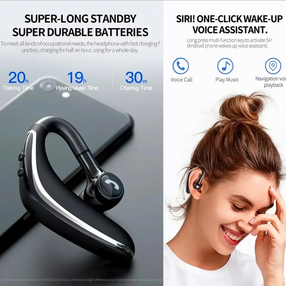 Wireless Bluetooth Handsfree Earphone Earhook Headset For Smart Phone Universal