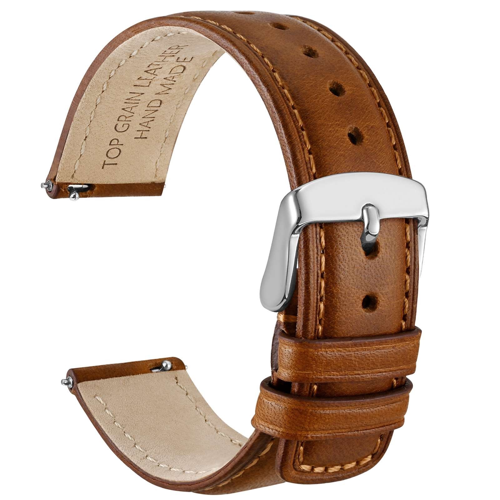 WOCCI Oil Wax Genuine Leather Watch Band, Quick Release Men Strap 18 20 22mm