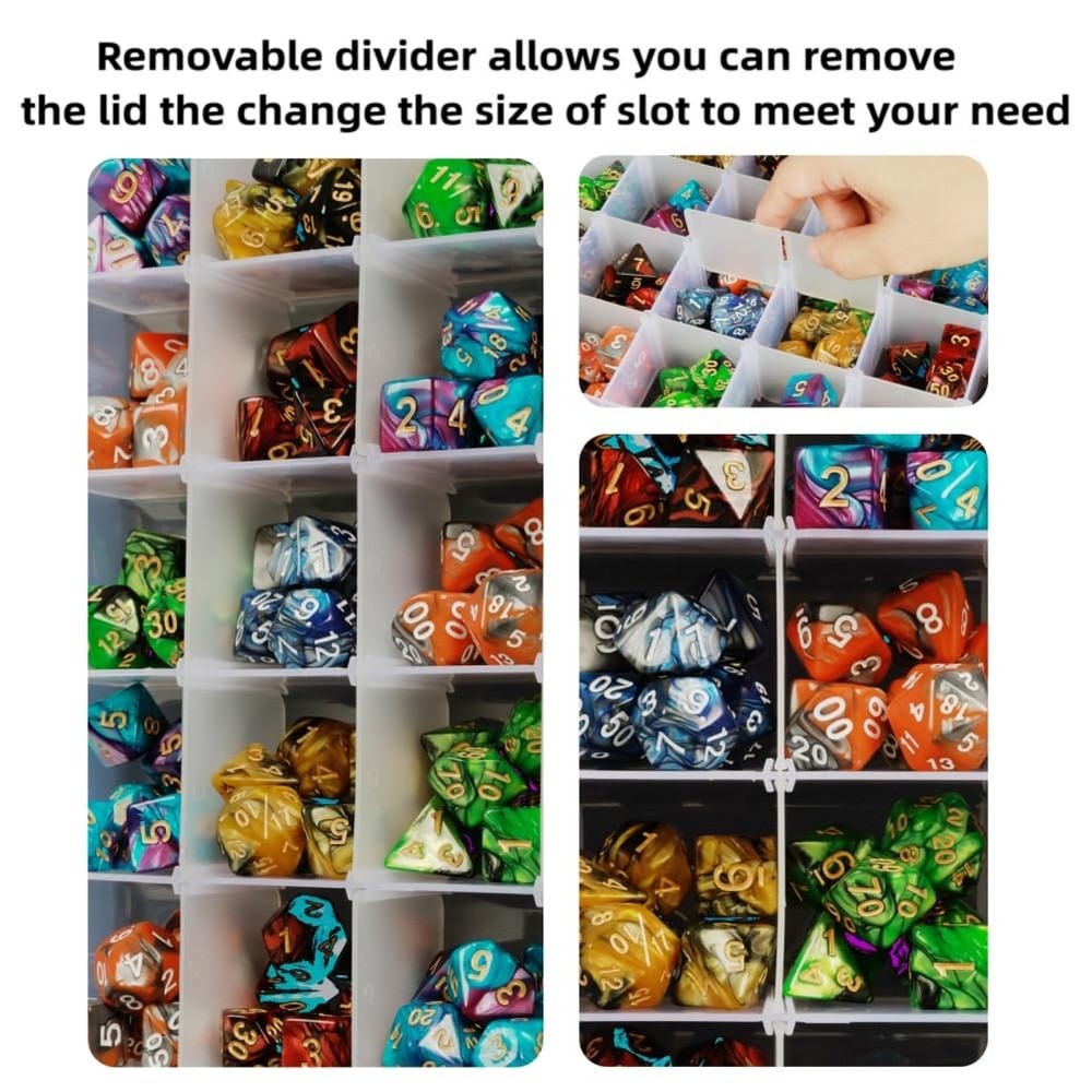 2 Pack DND Dice Storage Box Each 24 Grids Polyhedral Dice Organizer with Remo...