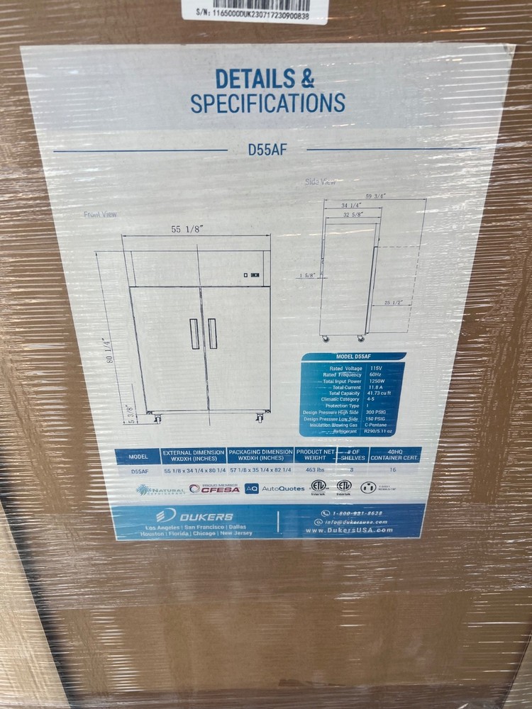 DUKERS D55AF, Top Mount 2-Door FREEZER